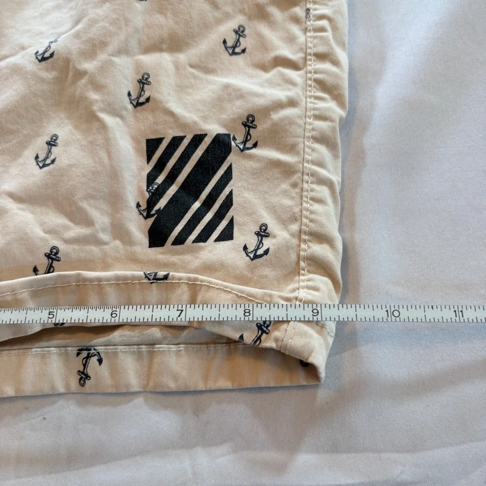 Bespoke Sport Anchor Print Chino Shorts Men 32 Tan Nautical Cotton Summer Casual